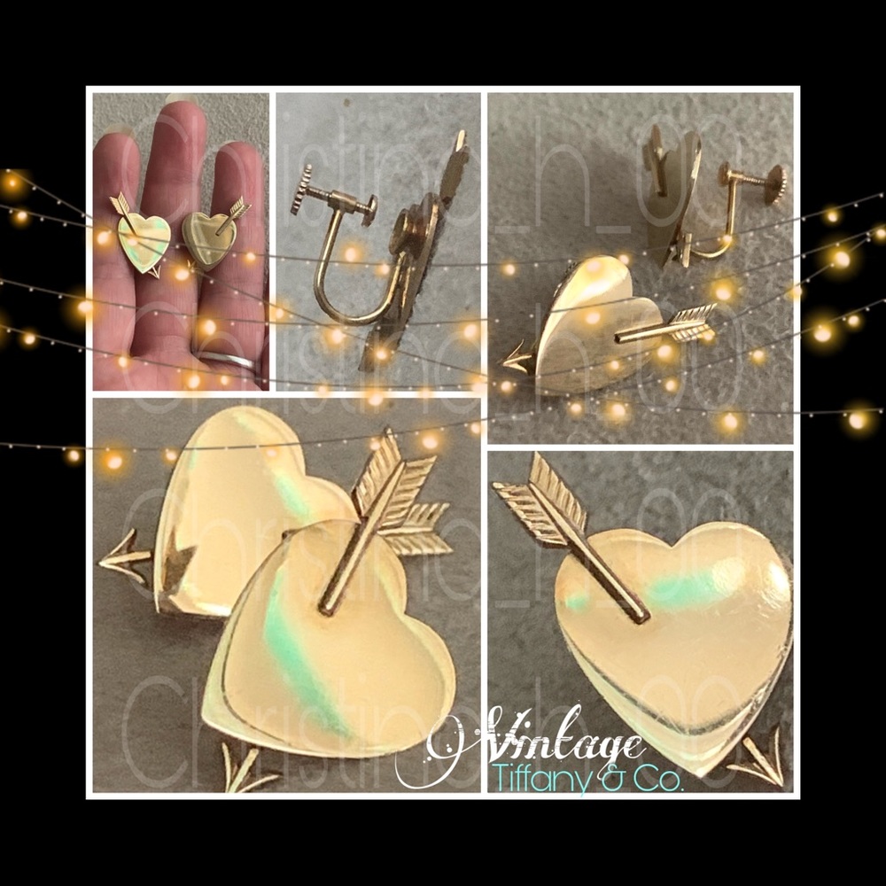14k gold Vintage Tiffany & Co. Heart arrow screw back earrings